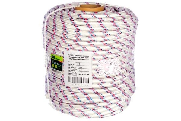 Фал плетёный с сердечником 12мм (трос цветной) Сибртех 93968 (пог.м)